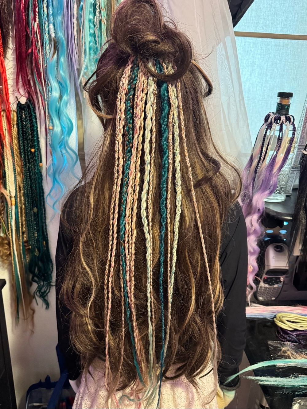 Boho Hair Extension Set with Teal and Blonde Accents